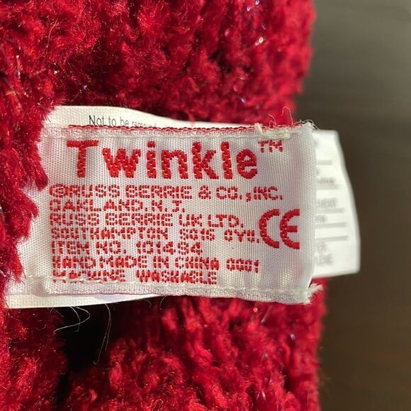 Russ Berrie Twinkle Red and Green Sparkly Reindeer Plush 101494 Handmade 12” - Picture 4 of 5